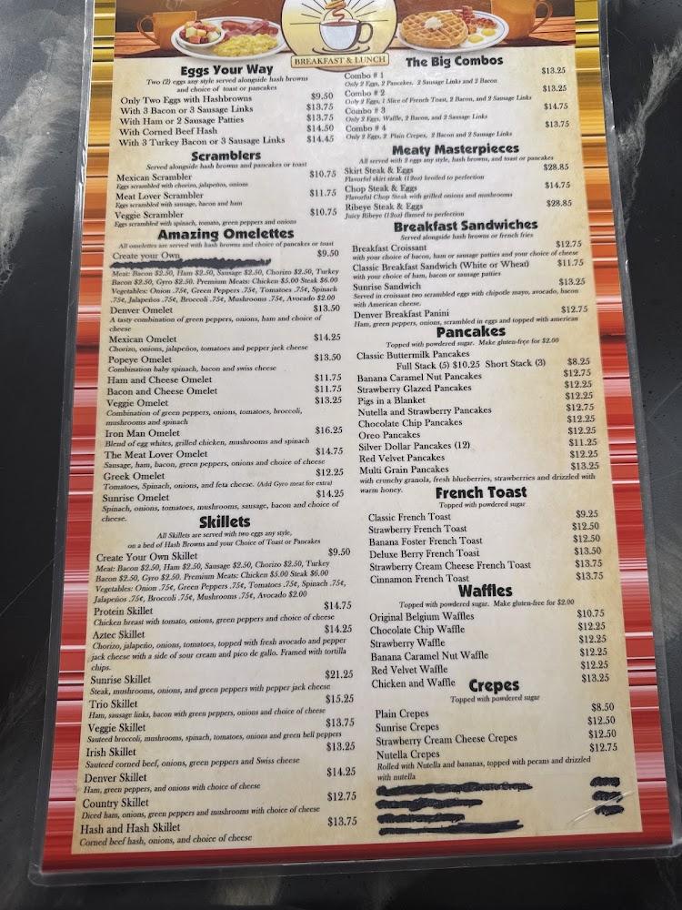 Sunrise Breakfast & Lunch Restaurant Menu image 1
