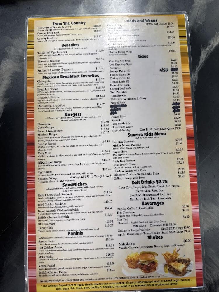 Sunrise Breakfast & Lunch Restaurant Menu image 2