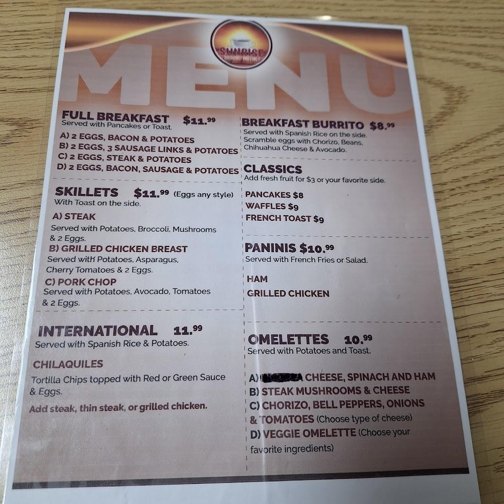 Sunrise Breakfast & Lunch Restaurant Menu image 3